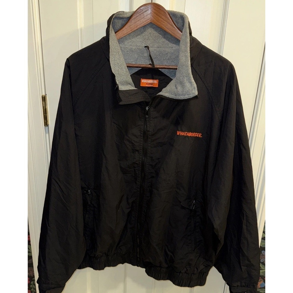 Whataburger Jacket Mens XL Black Gray Fleece Lined Full Zip Windbreaker